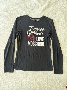 Love Moschino Toujours Glamour Black Long Sleeve Slogan T-Shirt